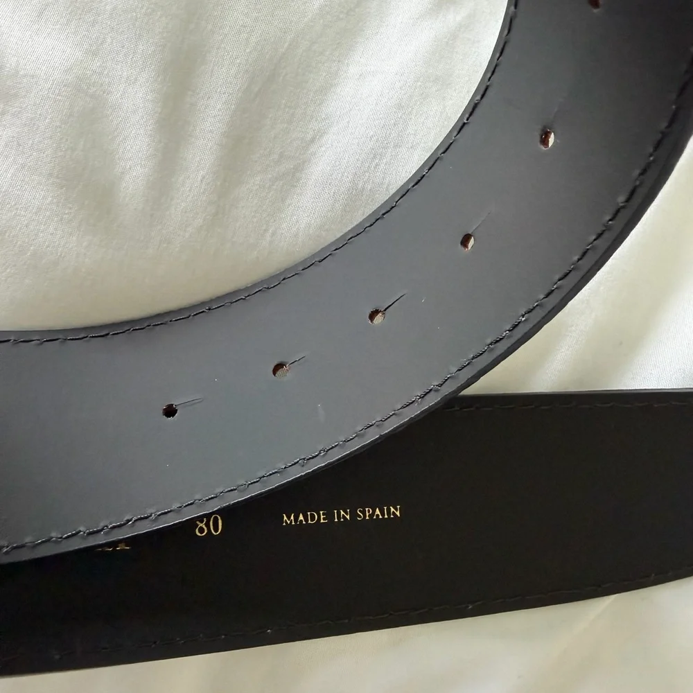 Zara Leather Brown Croc-Embossed Belt with Gold Buckle